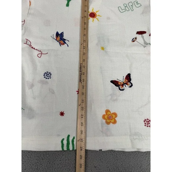 Malibu Shirt Mens Medium Ecru Button Up Lightweight Embroidered Butterflies Life - Picture 7 of 11